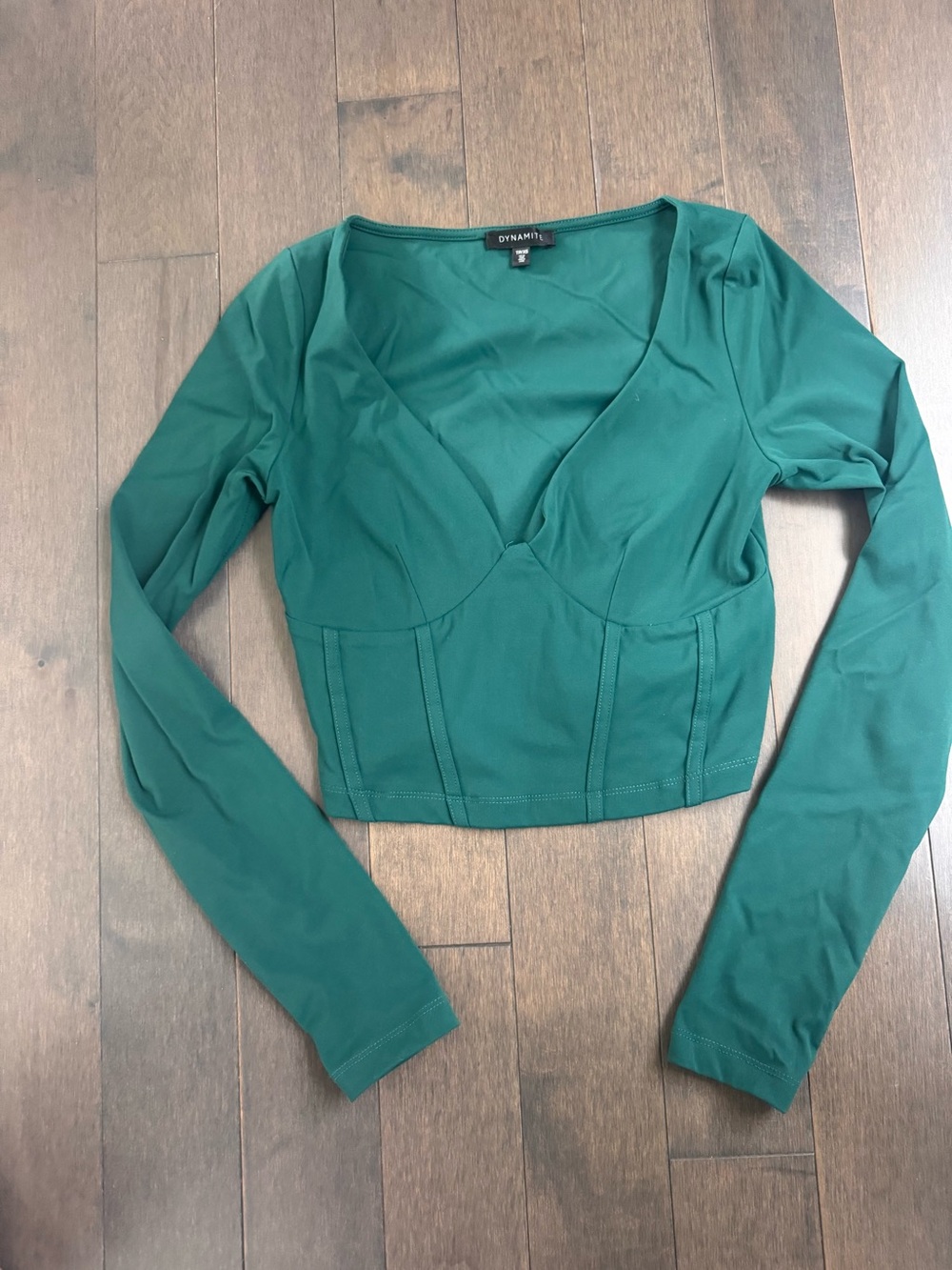 Dynamite Teal Green Long-Sleeve V-Neck Crop Top